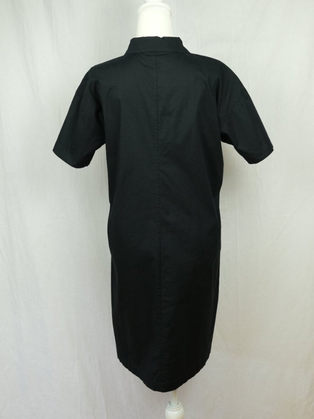 Eileen Fisher Black Organic Cotton Poplin Shirt Dress XS Minimalist Style - Picture 8 of 9
